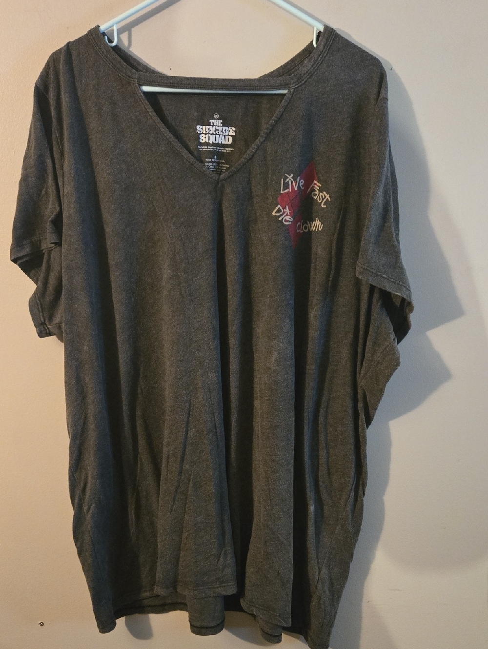 torrid Charcoal Gray Short Sleeve V-Neck Tee with Small Red & White Graphic